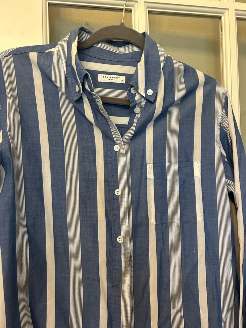 Equipment Blue and White Vertical Stripe Button-Down Shirt - Picture 3 of 3